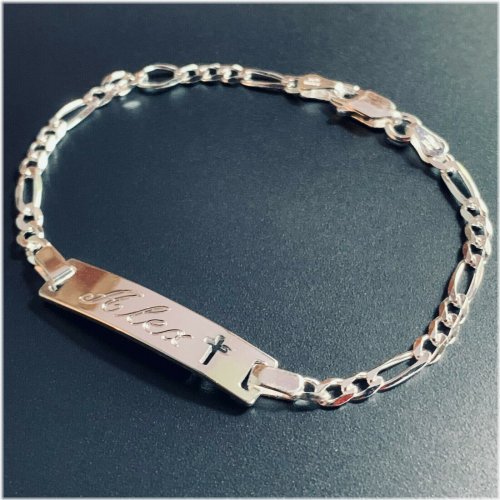 Figaro Cross Engraved Silver Bracelet for Children and Babies