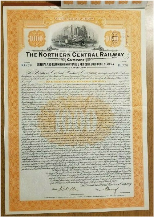 Northern Central Railway Company Bond Stock Certificate