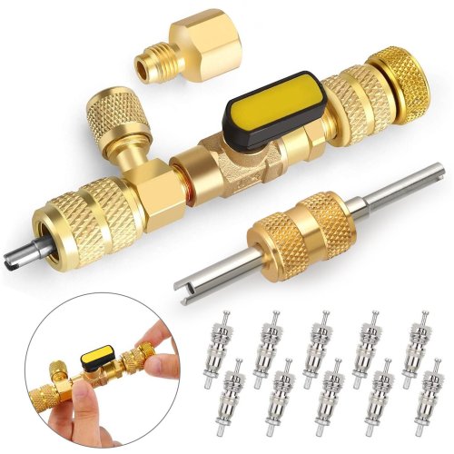 Dual Port Valve Core Remover Kit with 10 Cores for HVAC & Refrigeration Systems