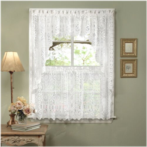 White Lace Kitchen Window Dressings with Hopewell Design