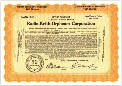 Vintage Cinema Investment Certificate