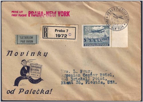 Prague to New York Flight Commemorative Cover
