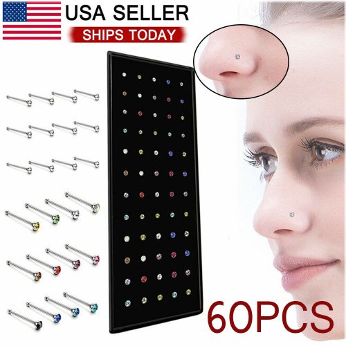 Stainless Steel Nose Studs Set - 60 Pieces