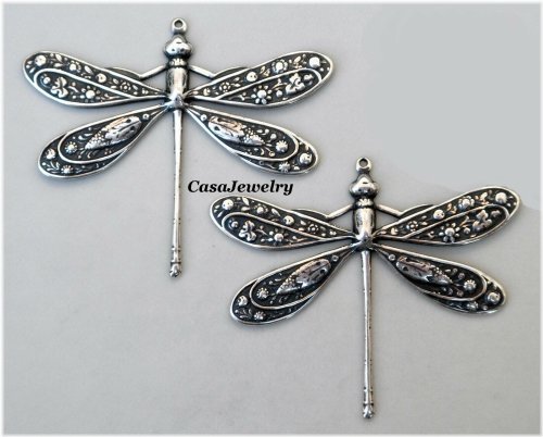 Dragonfly Duo with Antiqued Sterling Silver Finish