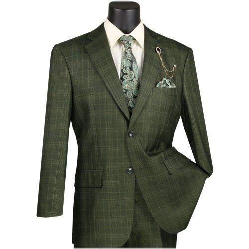 Olive Sharkskin Glen Plaid 3-Piece Suit