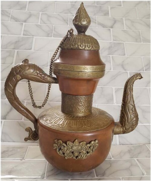 Copper Brass Dallah Tea Coffee Pot