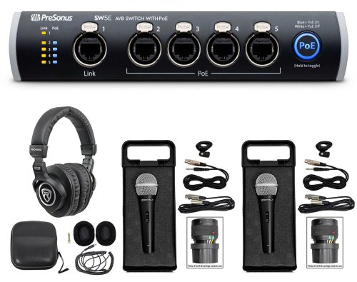 AVB Network Bundle with Rack Mount Switch, Headphones, Mics, and Cases