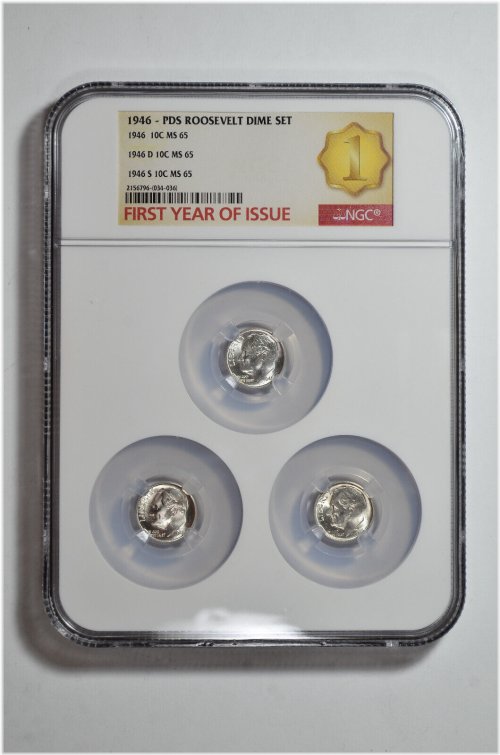 Silver Roosevelt Dime Trio in NGC MS 65 Tri-Holder Set
