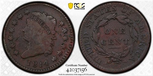 Plain 4 Copper Classic Head Large Cent - PCGS F Detail