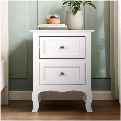 White Drawer Nightstand with 2 Layers of Storage