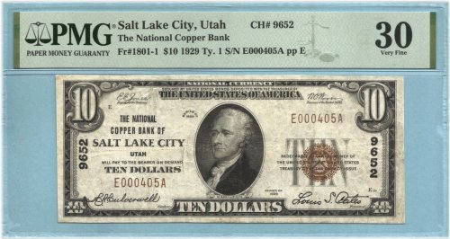 Salt Lake City Copper Note, 1929-T1, Ch#9652 - PMG 30
