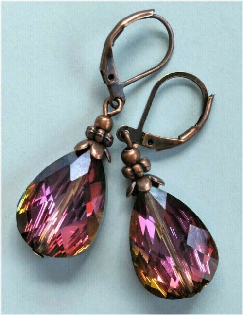 Burgundy Black Crystal Drop Earrings