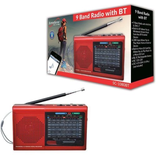Red Rechargeable 9 Band Radio with Bluetooth and USB