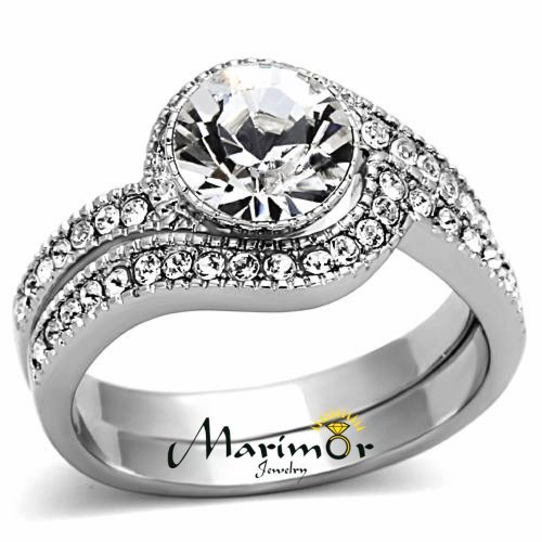 Sparkling Steel Cubic Zirconia Wedding Band Set