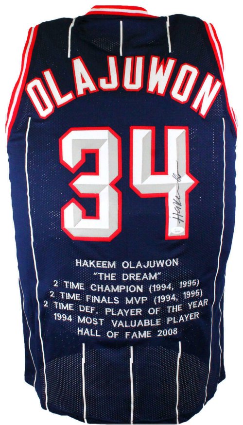 Blue Stat Pro Jersey Signed by Hakeem Olajuwon