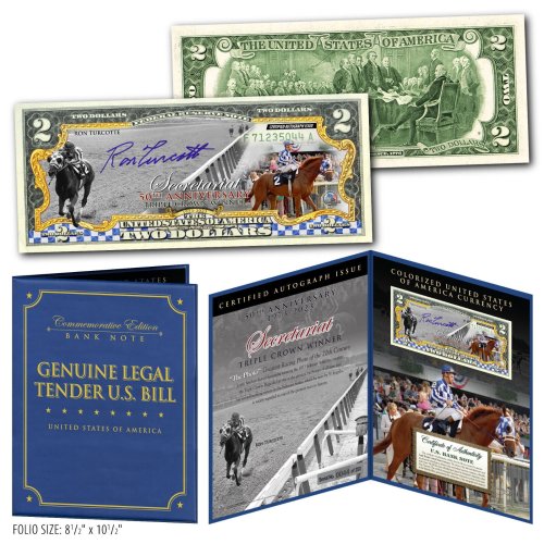 Ron Turcotte Signed 50th Anniversary $2 Bill with Secretariat Photo