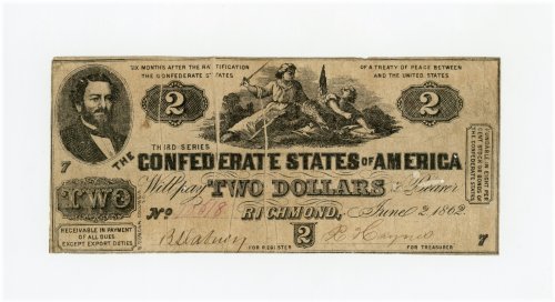 Civil War Era Confederate $2 Note