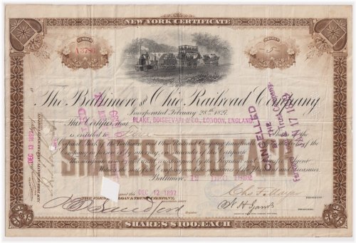 Baltimore & Ohio Railroad Company Vintage Stock Certificate