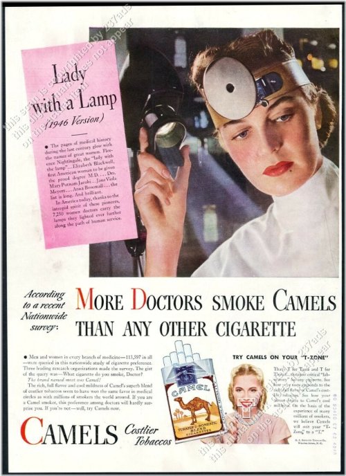 Vintage Camel Cigarettes Print Ad Featuring Woman Doctor (1946)