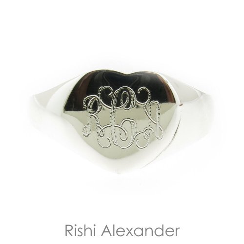 Heart Monogram Signet Ring for Kids and Teens in 925 Sterling Silver