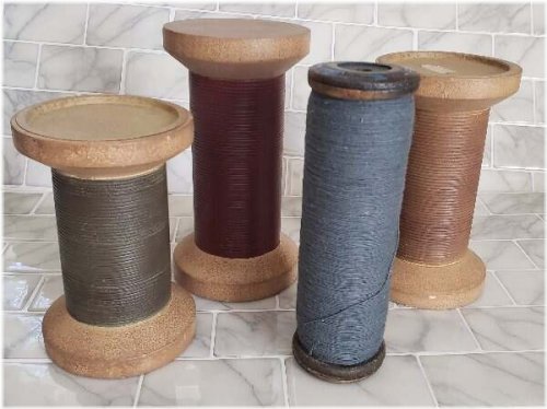 Vintage Industrial Wooden Spool Set with Threaded Detail