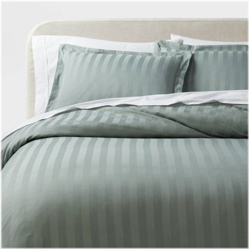 Luxe Striped Damask King Bedding Set in Light Teal Green