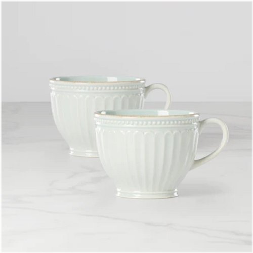 French Perle Groove Ice Blue Latte Mugs by Lenox China - Set of Two