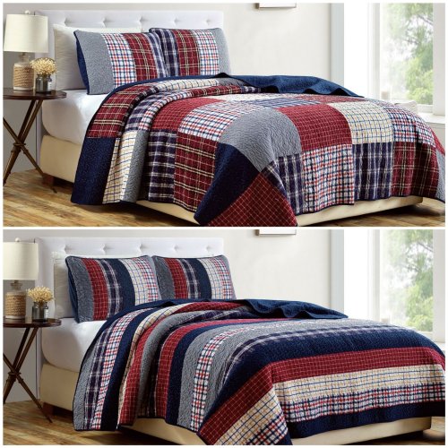 Cotton Patchwork Plaid Quilt Set