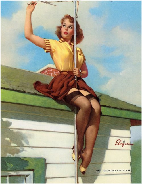 Sultry Redhead TV Spectacular Poster Print by Gil Elvgren (1961)