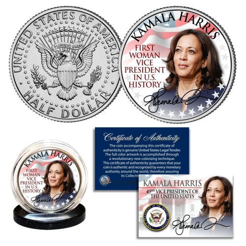 Historic Vice Presidential JFK Half Dollar Coin with Kamala Harris COA