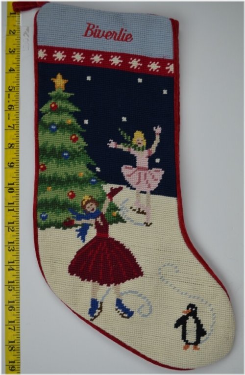 Frosty Skaters Needlepoint Stocking