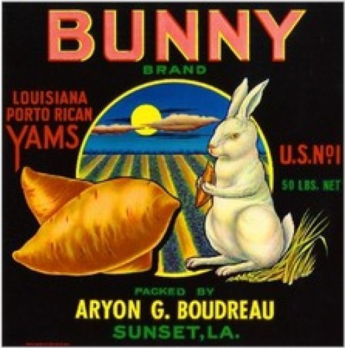 Sunset Louisiana White Bunny Rabbit Sweet Potato Yams Yam Crate Label Art Print