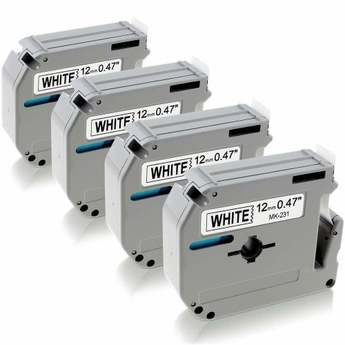 Brother-Compatible Label Tape Set (4-Pack) in Black and White, 12mm Width