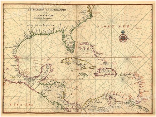 West Indies Exploration Map - 1639 Vintage Style