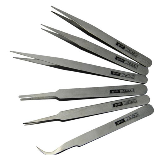 PrecisionCraft Tool Set - 6 Piece Stainless Steel Tweezer Kit