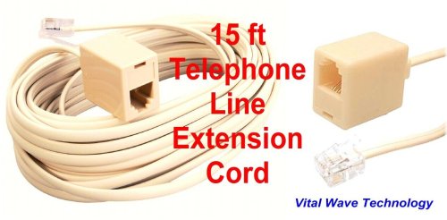 Almond Ivory 15ft Telephone Extension Cord RJ11 Adapter