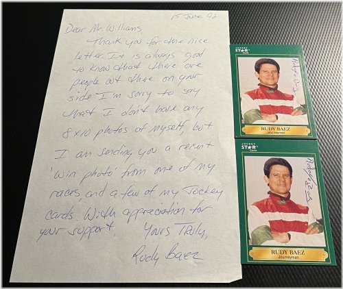 Jockey Star Rudy Baez Autographed Memorabilia Set