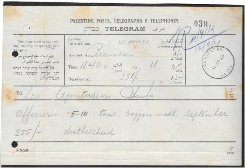 Palestine Postal History: Haifa to Bremen 1929