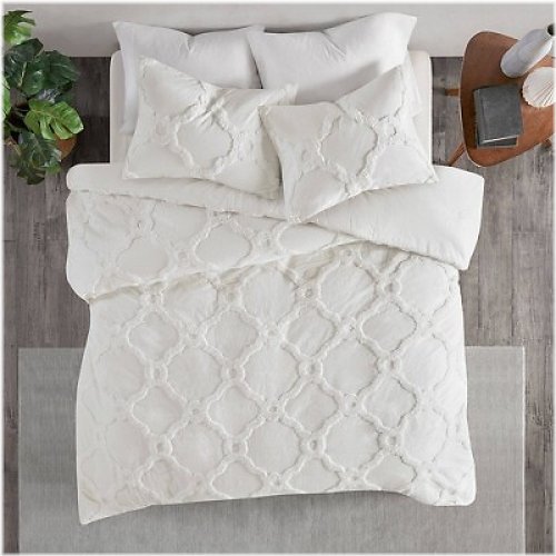 White Geometric Cotton Duvet Cover Set