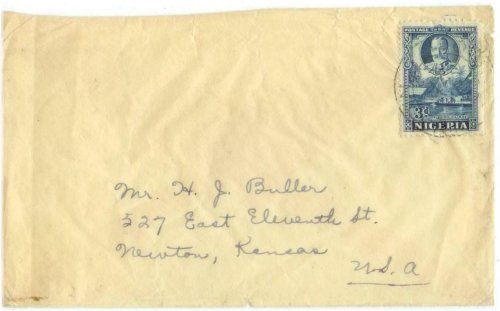 Nigerian Colonial Stamp on Cover to Newton, Kansas