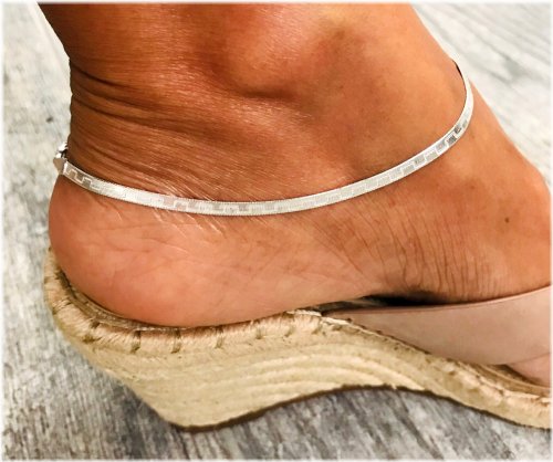 Silver Herringbone Anklet - EA25