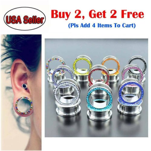 CZ Gem Stainless Steel Ear Tunnels with Screw Fit