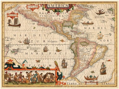 Americas 1609 Vintage Illustrated Map