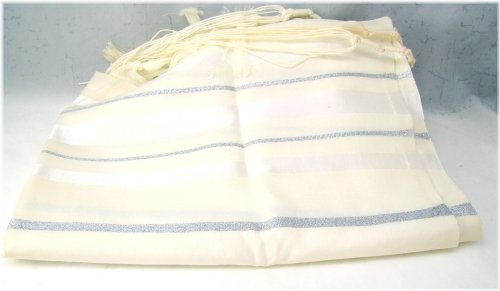 Silver & White Stripes Wool Tallit