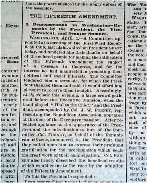 Equality Chronicles: 1870 Newspaper featuring 15th Amendment and Women's Suffrage