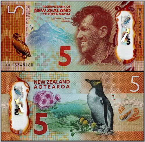 Kiwi Polymer Note - 5 NZD, 2015, UNC