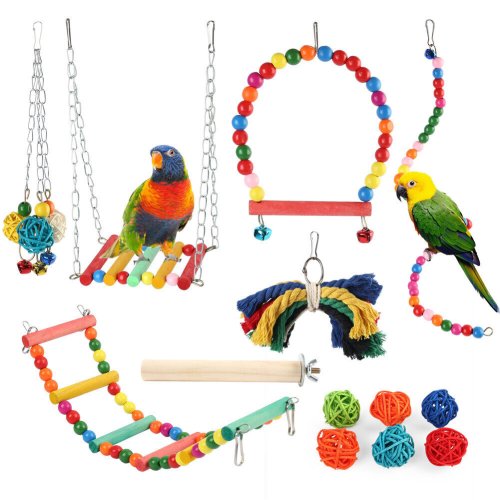 Feathered Fun Swing and Bell Toy Set for Pet Birds