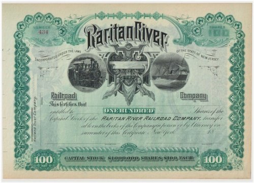 Raritan River Railroad Company Historical Stock Certificate