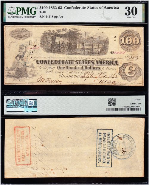 Train-themed Confederate Currency Note from 1862