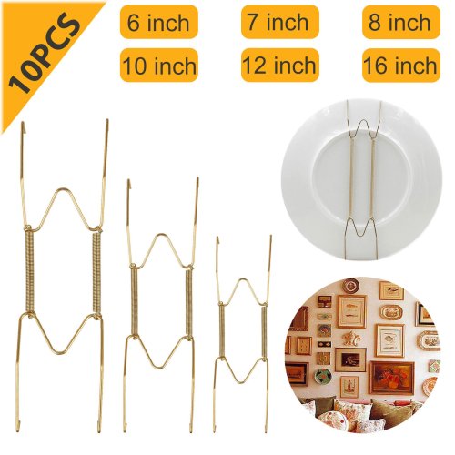 Golden PlateSpring Hangers - Set of 10 for Wall Display